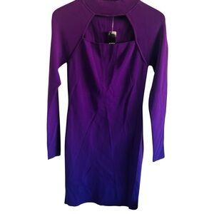 Bebe Trapeze Mock Neck Purple Long Sleeve Sweater Dress